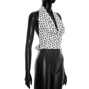 Viviblook J26TP092 Nouveau haut d'été décontracté pour femme, col en V, sans manches, à pois, sexy, dos nu, avec lacets - Product Image 3