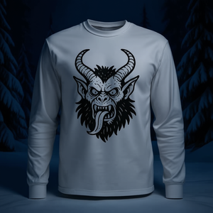 T-shirt a maniche lunghe Krampus Christmas Horror con design spaventoso per le vacanze - Product Image 3