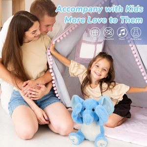 Yuhogntoys 11.5 \ "con voi màu xanh Thú nhồi bông Đồ chơi điện hoạt hình tương tác peek-boo lặp đi lặp lại bạn nói âm nhạc làm bằng sang trọng - Product Image 2