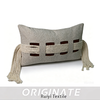 Housse de coussin lombaire moderne en jacquard gris avec franges en corde de coton, décorative pour salon, maison, hôtel