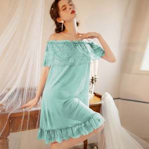 Nouvelle arrivée Sfy9662, robe de nuit à épaules dénudées pour la Saint-Valentin, robe élégante en dentelle contrastée, robe babydoll ample, vêtements de nuit sexy - Product Image 5