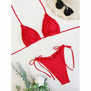 Personalizado 2025 rojo sólido encaje Push up traje de baño de dos piezas traje de baño Tanga Spa Bikini conjunto - Product Image 4