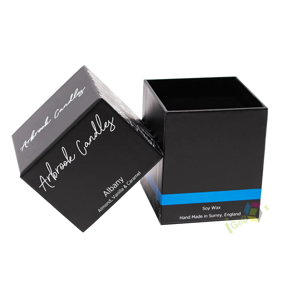 Vente en gros Boîte en papier rigide noire de luxe Boîte d'emballage pour bougie avec logo personnalisé/design