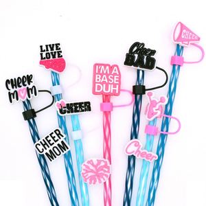 Cheer Leading Taza de dibujos animados Topper de paja Cheer Mom Cheer Dad Love New Silicone Custom Straw Charms Cap Wholesale Cute Straw Cap - Product Image 3