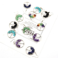 Pendientes de Árbol de los Deseos Hechos a Mano con Hilo Plateado y Cuentas de Cristal Natural Arcoíris, Lapislázuli y Turquesa