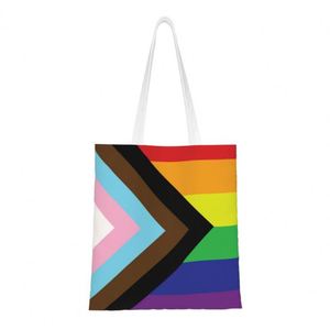 Bolsa de compras reutilizable con bandera del Orgullo Gay, bolsa de lona para mujer, bolsa de hombro lavable, bolsas de compras - Product Image 5