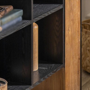 Étagère et bibliothèque en bois de pin recyclé, finition naturelle et noire, meuble de rangement rustique pour la maison, le bureau et le salon - Product Image 2