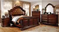 Massivholz-Luxusbett mit Echtleder-Polsterkopfteil Antikes Schlafzimmermöbel-Set mit Aufbewahrungsschubladen für Zuhause, Hotel, Villa