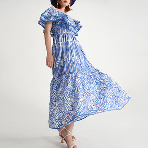 Vestido Midi Blanco Bordado con Volantes y Ojales, Estilo Mexicano, Elegante, para Mujer, Venta al Por Mayor - Product Image 2