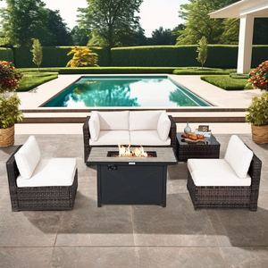 Waterproof Outdoor Wicker Furniture <b>Set</b> PE Rattan <b>Cube</b> Dining With Large Glass Dining Table For Yard - Product Image 2