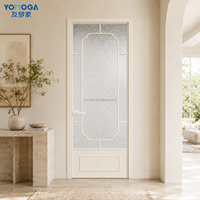 Porte de salle de bain en aluminium et verre pour hôtel et villa, avec verre à motifs pour l'intimité, surface finie, cadre arqué élégant