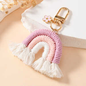 Handwoven Bohemian Style Rainbow <strong>Keychain</strong> Pendant with Plush Yarn 5x8cm Tassel Decoration for Car Key Bag Hanging-Wholesale - Product Image 3