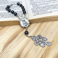 Hématite Décennie Chapelet Homard Griffe Perles En Pierre Naturelle St.Michael Médaille Crucifix Argent Catholique Bracelet Auto Chapelets