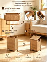 Grand panier à linge tissé de 190 L avec couvercle, panier en osier à 3 sections avec doublure amovible pour salle de bain, chambre à coucher, organisateur de vêtements