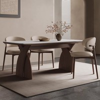 Table à manger en bois massif de style nordique, luxe léger, plateau en pierre de quartz, design compact, moderne, minimaliste, rectangulaire, multifonctionnelle