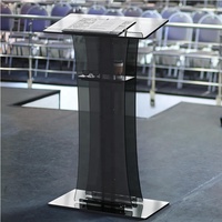 Podium d'église en acrylique noir portable avec surface de lecture et étagère de rangement
