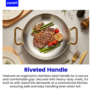 Plateau <span class=keywords><strong>de</strong></span> service rond en acier inoxydable 304 à trois couches côtelé, avec deux poignées, plusieurs tailles, plateau <span class=keywords><strong>de</strong></span> buffet pour la restauration, pour l'hôtellerie et la restauration - Product Image 2