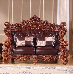Ensemble de canapés en cuir véritable royal européen de luxe MR, sculpture double face en bois massif, pour meubles de maison haut de gamme, canapés de salon - Product Image 5