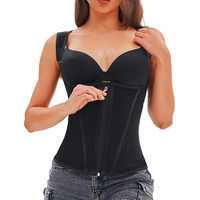 Fajas Colombianas style gilet avec large sangle d'épaule réglable, fermeture éclair extérieure et crochets intérieurs, pour compression abdominale et taille, et effet gainant