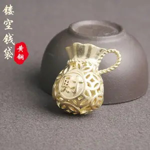 Pure brass bright large hollow money bag creative key pendant charm fortune personality pendant small copper wholesale