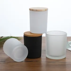 פמוטים יצירתיים למיכל אמבטיה חלבית מט שחור לבן צנצנת נרות זכוכית עם מכסי במבוק