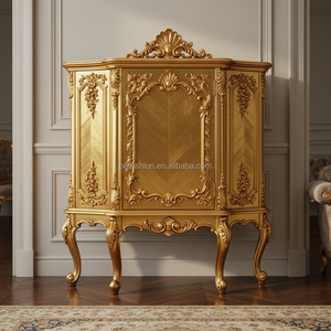 OE FASHION Armoire à vin en bois massif de luxe de style antique français avec feuille d'or pour projet de salon de villa d'hôtel 5 étoiles - Product Image 5