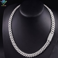 Cadena Cubana de Moissanita VVS en Oferta para Hombre, 2 Filas, 10mm 12mm de Ancho, Collar Hip Hop, Joyería, Cadena de Plata de Ley 925