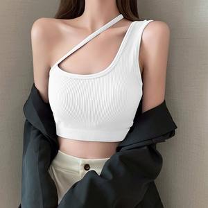 Camisoles avec soutien-gorge intégré pour femmes, hauts sans manches pour femmes, hauts courts sexy en tricot pour femmes, hauts à bretelles décolletés - Product Image 2