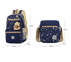 Estrela impressa lona mochila com urso pingente 3pcs Set para adolescentes meninos meninas Zipper encerramento escola bookbags Crossbody <span class=keywords><strong>Bag</strong></span> - Product Image 2