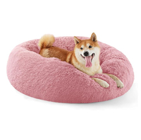Lit pour chien apaisant en peluche anti-anxiété en forme de beignet, tendance hiver, doux, confortable, rond, lavable, en fausse fourrure pour chien et chat