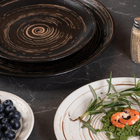 Ensemble d'assiettes en céramique à motif tourbillonné - Plat rond émaillé au four pour steak, fruits de mer, style Japandi pour la maison et la restauration