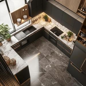 Foshan European Style Modern Hotel Home Kitchen Cabinet Free Designs Mixed <b>Grey</b> Acrylic Finish Lacquer Plywood MDF Sink Hinge - Product Image 2