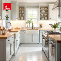 Meuble de cuisine Shaker vert clair style campagne française sur mesure avec organisateur d'épices coulissant pour armoire de cuisine vert menthe