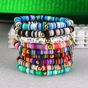 BP1006 di Prova Dei Monili <span class=keywords><strong>Arcobaleno</strong></span> Della Boemia Africano Del Vinile Dischi Del Polimero Disco Heishi Perline <span class=keywords><strong>Braccialetti</strong></span> Elastici - Product Image 1