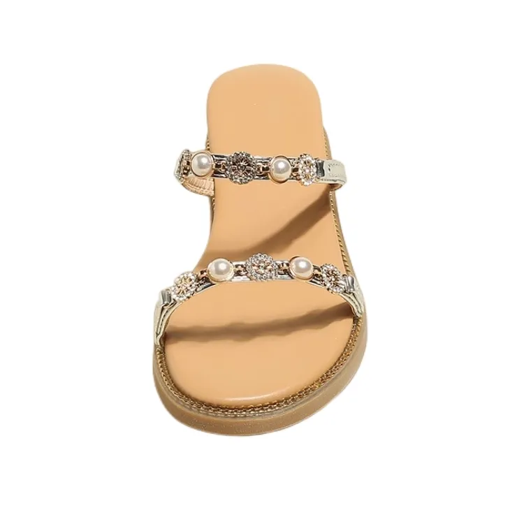 Sandales à semelle souple avec strass et perles pour fille