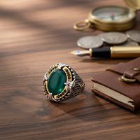 Bague en pierre émeraude pour hommes, bijoux en argent Sterling 925 faits à la main, bagues en argent pour hommes, vente en gros