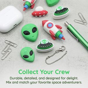 Porte-clés pendentif clicker personnalisé imprimé en 3D, thème exploration spatiale créative, jouet de décompression fusée de dessin animé et mini-aliens, cadeau - Product Image 4