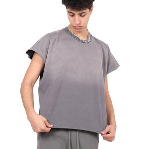 Camiseta Casual Vintage de Algodón 100% 300GSM Estilo Hip Hop Oversize de Color Liso con Hombros Anchos y Efecto Lavado - Product Image 2