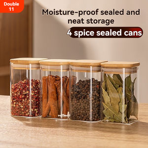 Recipientes Cuadrados de Vidrio para Almacenamiento con Tapas de Bambú, Herméticos y de Grado Alimenticio para Uso en Despensa - Dulces, Café, Té, Especias - Product Image 6