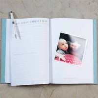 Carnet A5 personnalisé en tissu de lin bleu bébé livre Journal enregistrement croissance souvenirs relié fil à coudre feuille emballage de boîte-cadeau