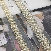 Ruban décoratif en dentelle perlée, strass et perles cousues à la main, en tulle maillé, avec perles bulles, pour vêtements de mariage, accessoires pour cheveux et bricolage