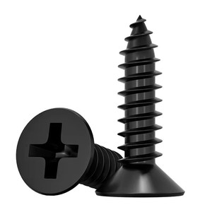 Tornillos autorroscantes Phillips negros de cabeza plana, métricos, de rosca derecha, para madera, clase 4.8, de perfil bajo, OEM personalizable - Product Image 1