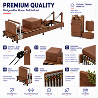Mesin Pilates Reformer Lipat Rangka Kayu Walnut Rel Baja Tahan Karat Busa Eco 5D Portabel Tahan Lama Studio Rumah Profesional
