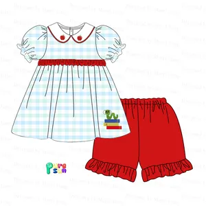 Puresun 2024 nouveaux designs retour à l'école tenues smockées OEM ODM bébé vente en gros ensembles de vêtements pour filles