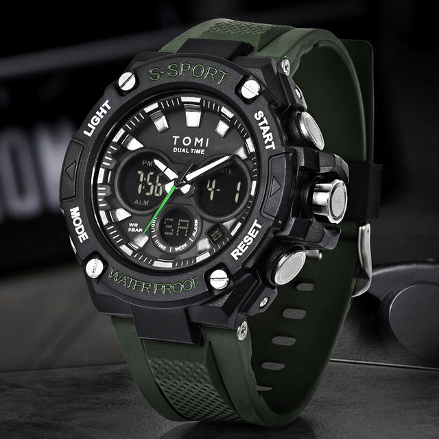 TOMI T227 Wholesale Men's Electronic Sport Watch Analog Display Digital Waterproof Plastic Clock High Quality Fashion Male Watch