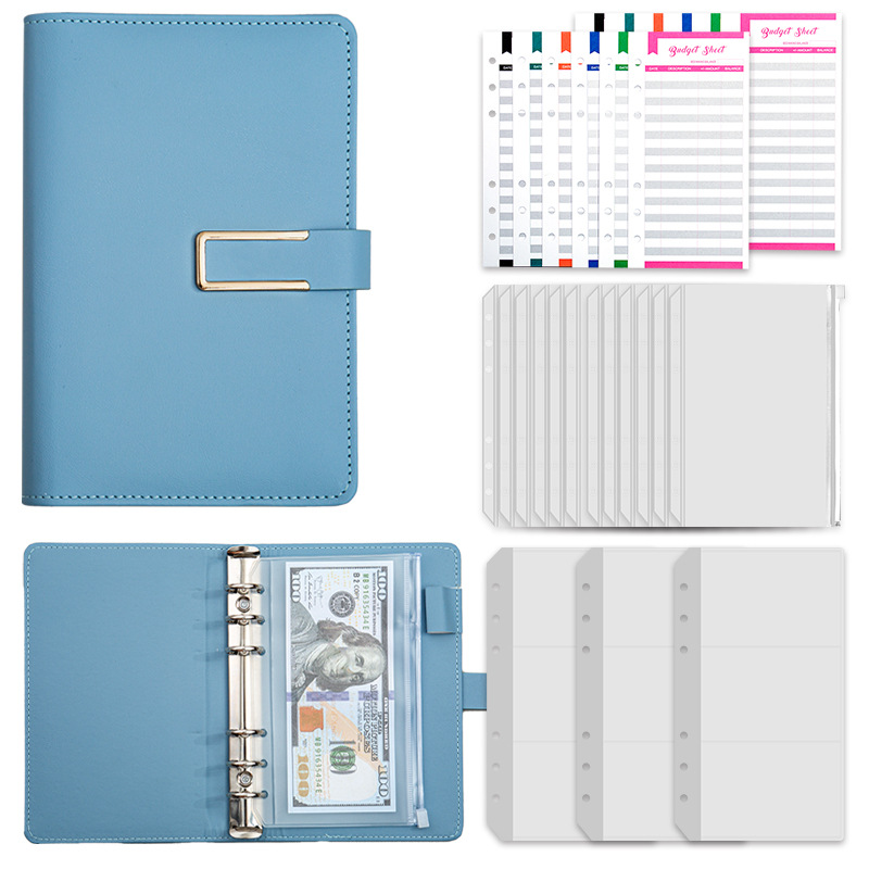 Libro blu A6 + scheda Budget 12 + borsa con cerniera 12 + slot per schede 3