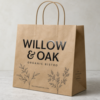 Sac en papier kraft noir de luxe personnalisé avec logo |   Sac de shopping en papier recyclable et écologique avec poignée et dorure à chaud