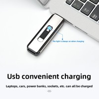 Briquet électronique portable rechargeable coupe-vent à bouton-poussoir, design minimaliste moderne, en métal tendance et fin