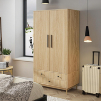FONDLIVE Armoire de chambre moderne à double porte en bois MDF avec 2 portes de placard cannelées Organisateur de vêtements pour hôtels