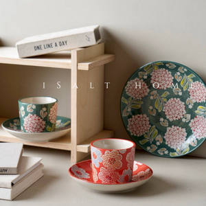 Taza de Café y Té de Boca Ancha <span class=keywords><strong>con</strong></span> Relieve Pintado a Mano, Diseño de Azalea, Hecha a Mano, <span class=keywords><strong>con</strong></span> Platillo, Decoración Creativa para el Hogar - Product Image 5